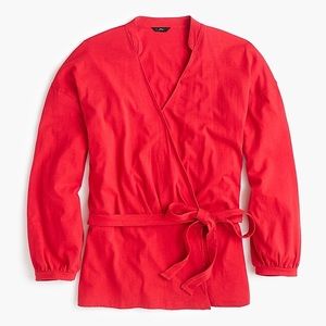 NWT J. Crew Red Cotton Puff Sleeve Warp Top